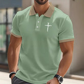 Polyester Printed Solid Color Polo Shirt Short Sleeve Men